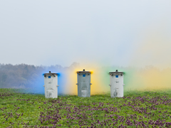 Ondrej Chmel Photography | Truth And The Other Myths | Recycle ism / Bins with blue, yellow, green smoke bombs